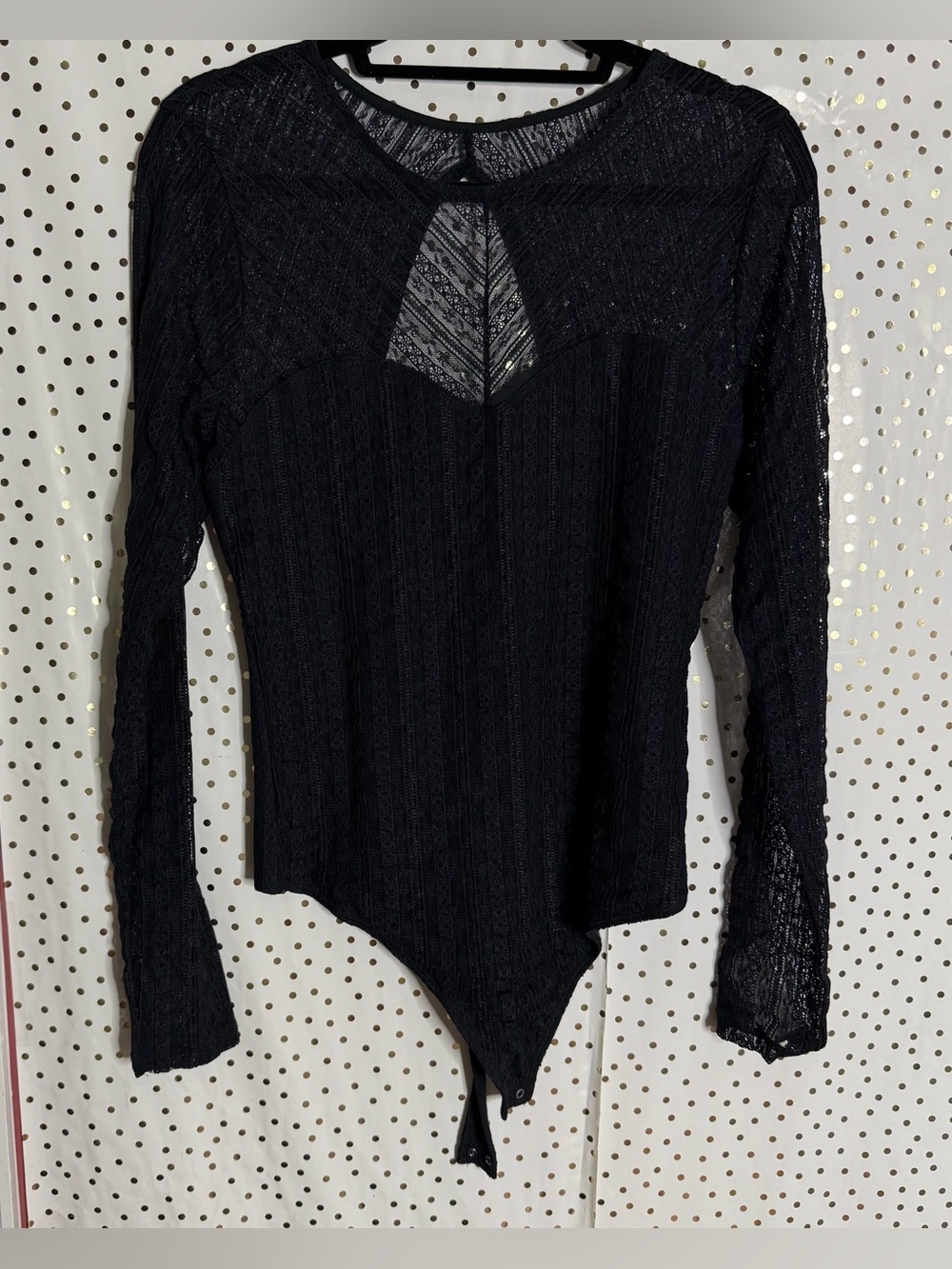 Abercrombie and Fitch Black Lace Long-Sleeve Bodysuit